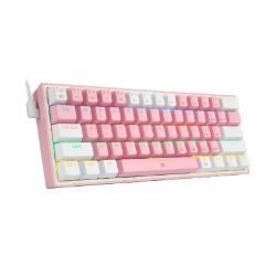 Picture of REDRAGON FIZZ Rainbow LED 61 KEY Mechanical Wired Gaming Keyboard - Pink/White