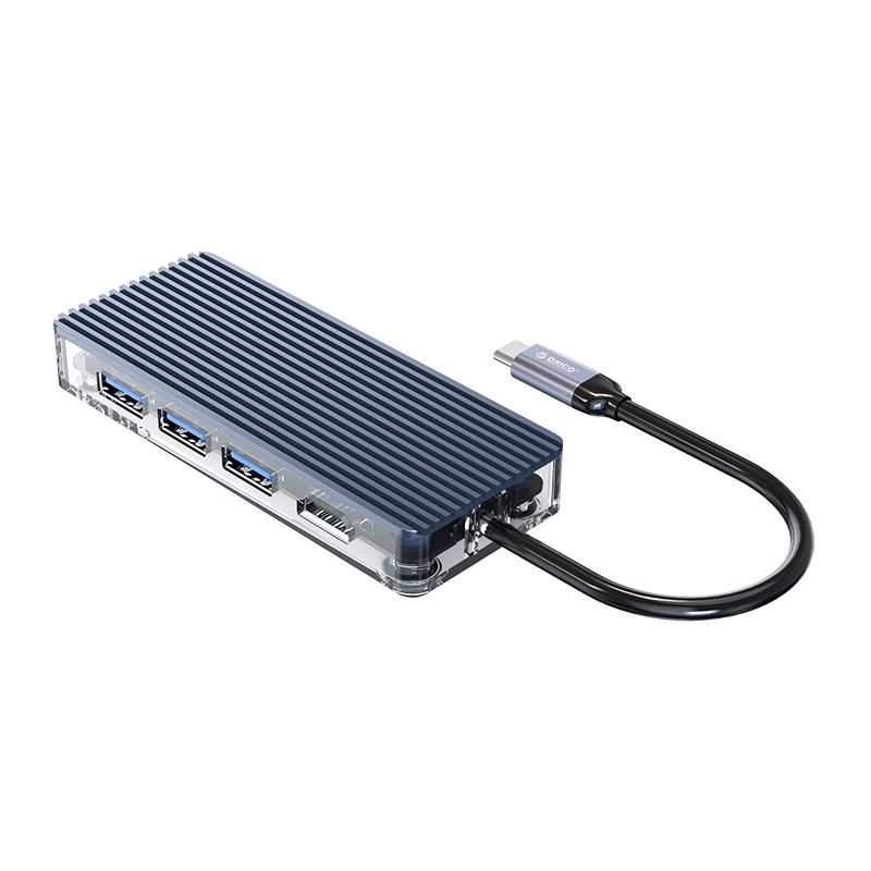 Picture of ORICO 7 Port 3 x USB3.0|1 x HDMI|1 x TF|1 x SD|1 x Type-C Transparent Hub - Grey