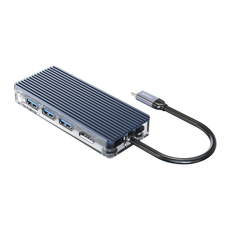 Picture of ORICO 8 Port 3 x USB3.0|1 x RJ45|1 x HDMI|1 x Type-C(PD 20V)|1 x TF/SD Transparent Hub - Grey