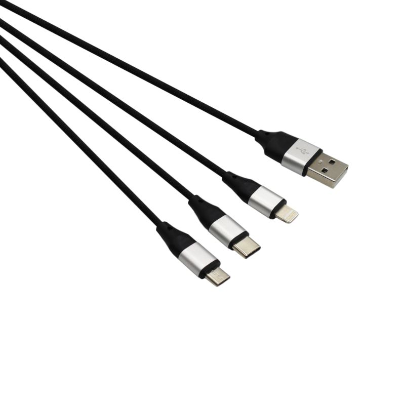 Picture of GIZZU 3in1 USB to Micro USB/Type-C/Lightning 1.2m Cable - Black