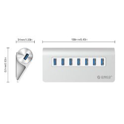 Picture of ORICO 7 Port USB3.0 Hub Aluminium - Silver