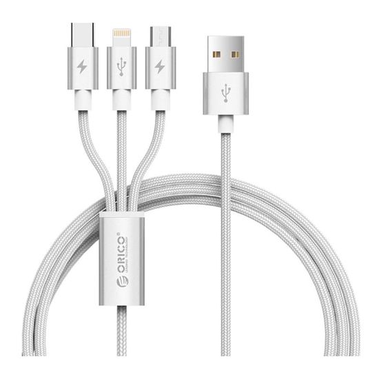 Picture of ORICO 3in1 USB2 To 1xUSB-C|1XMicro|1xLightning Cable - Silver
