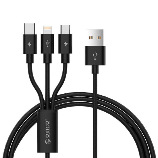 Picture of ORICO 3in1 1xLightning|1xUSB-C|1xMirco USB 1.2m ChargeSync Cable - Black